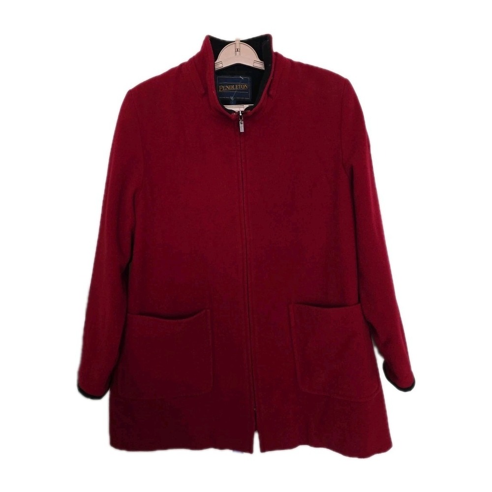 Pendleton Women's Red Wool Blend Zip Coat Jacket Lined Winter Outerwear- LARGE